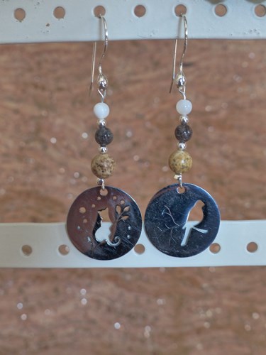 Boucles d'oreilles chat/oiseau